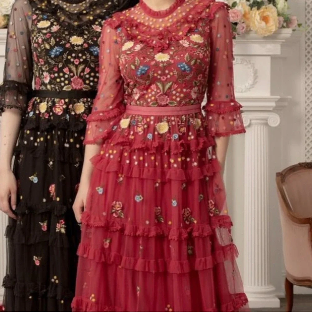 BHLDN Needle and Thread Red Pandora maxi dress gown xs small 2 4 - Picture 2 of 12